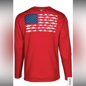 Columbia Men's terminal tackle PFG fish flag Red Long Sleeve Tee